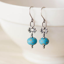 Load image into Gallery viewer, Petite Lampwork Earrings, Light Blue Bead Dangle, Sterling Silver - jewelry by CookOnStrike