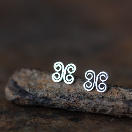 Small Tribal Stud Earrings, 8mm abstract ornament - jewelry by CookOnStrike