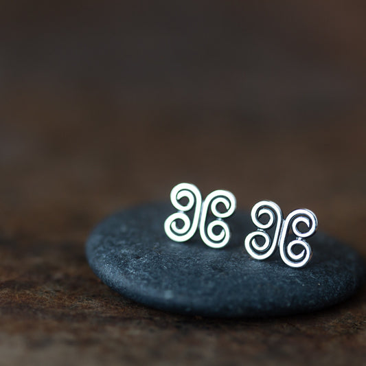 Small Tribal Stud Earrings, 8mm abstract ornament - jewelry by CookOnStrike