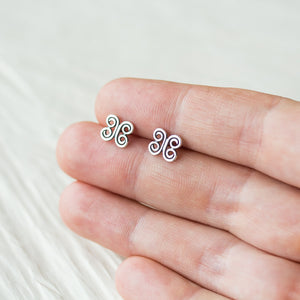Small Tribal Stud Earrings, 8mm abstract ornament - jewelry by CookOnStrike