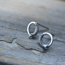 Load image into Gallery viewer, Unique Silver Circle Earrings, wire wrapped studs - jewelry by CookOnStrike