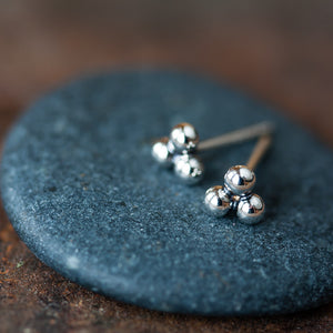 5mm Sterling Silver Triangle Stud Earrings, Three Balls - jewelry by CookOnStrike