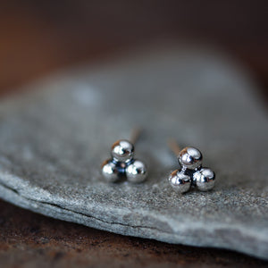 5mm Sterling Silver Triangle Stud Earrings, Three Balls - jewelry by CookOnStrike