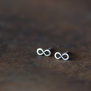 Tiny Infinity Earrings, Small modern everyday studs - jewelry by CookOnStrike