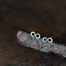 Load image into Gallery viewer, Tiny Infinity Earrings, Small modern everyday studs - jewelry by CookOnStrike