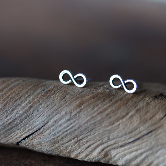 Tiny Infinity Earrings, Small modern everyday studs - jewelry by CookOnStrike