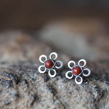 Load image into Gallery viewer, Red Jasper Flower Studs, Tiny Wire Wrapped Silver Flowers - jewelry by CookOnStrike