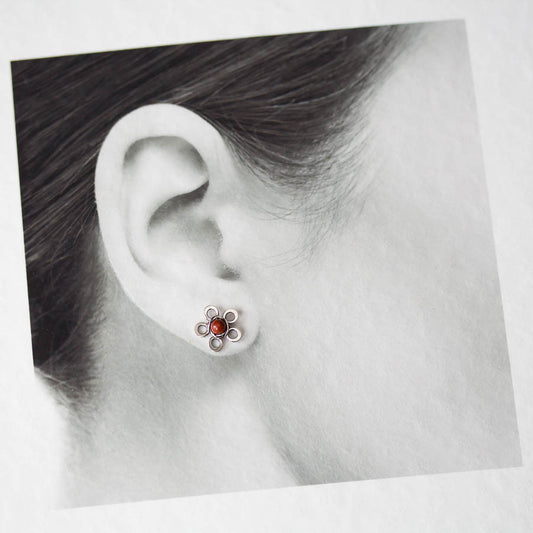 Red Jasper Flower Studs, Tiny Wire Wrapped Silver Flowers - jewelry by CookOnStrike