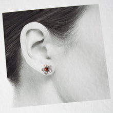 Load image into Gallery viewer, Red Jasper Flower Studs, Tiny Wire Wrapped Silver Flowers - jewelry by CookOnStrike