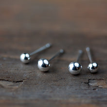 Load image into Gallery viewer, 4mm and 3mm Simple Ball Stud Earring Set for Double Piercing - jewelry by CookOnStrike