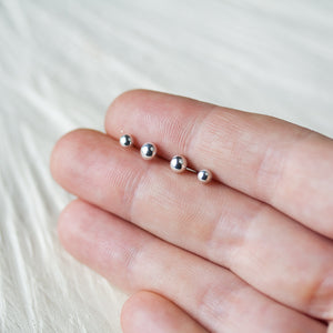 4mm and 3mm Simple Ball Stud Earring Set for Double Piercing - jewelry by CookOnStrike