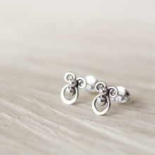 Load image into Gallery viewer, Tiny unusual artisan stud earrings, abstract silver shapes - jewelry by CookOnStrike