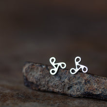 Load image into Gallery viewer, Tiny Celtic Triskele Earrings, unisex 7mm triskelion studs - jewelry by CookOnStrike