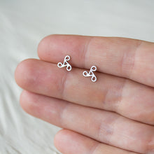 Load image into Gallery viewer, Tiny Celtic Triskele Earrings, unisex 7mm triskelion studs - jewelry by CookOnStrike