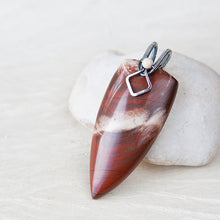 Load image into Gallery viewer, Dreamy White and Red Jasper Pendant, oxidized sterling silver bail - jewelry by CookOnStrike