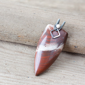 Dreamy White and Red Jasper Pendant, oxidized sterling silver bail - jewelry by CookOnStrike