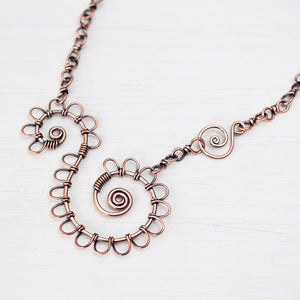 Double Spiral Copper Necklace, Wire wrapped Chain - jewelry by CookOnStrike