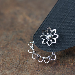 Silver Wire Wrapped Ear Jacket Earrings, Tiny Petals - jewelry by CookOnStrike