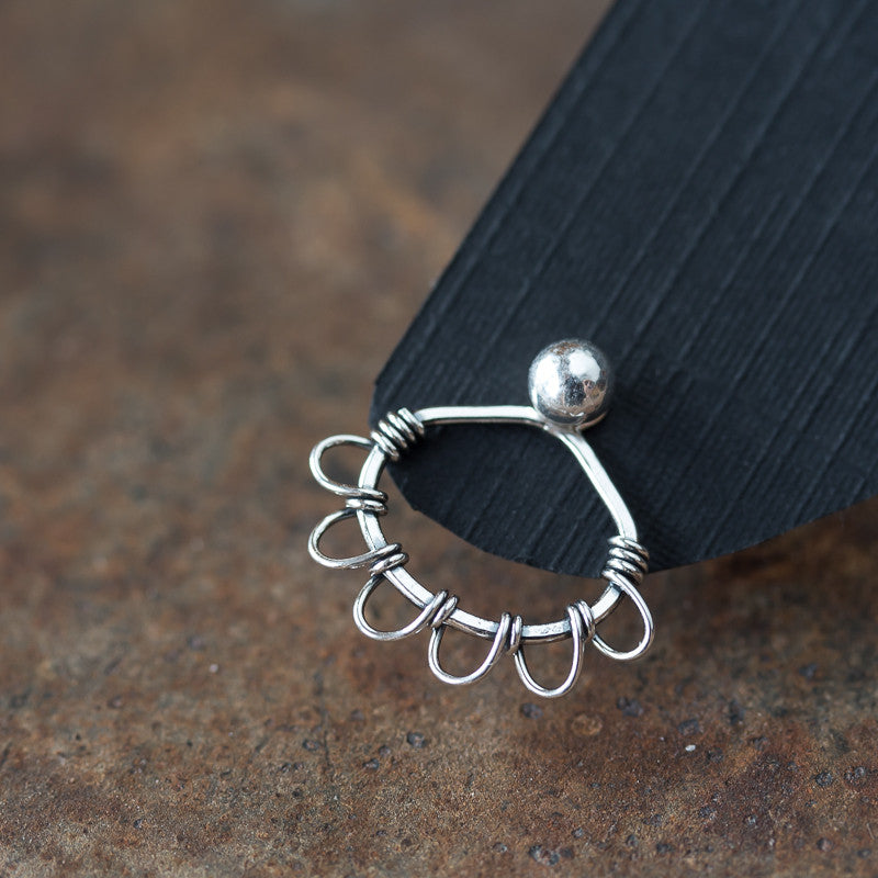 Silver Wire Wrapped Ear Jacket Earrings, Tiny Petals - jewelry by CookOnStrike