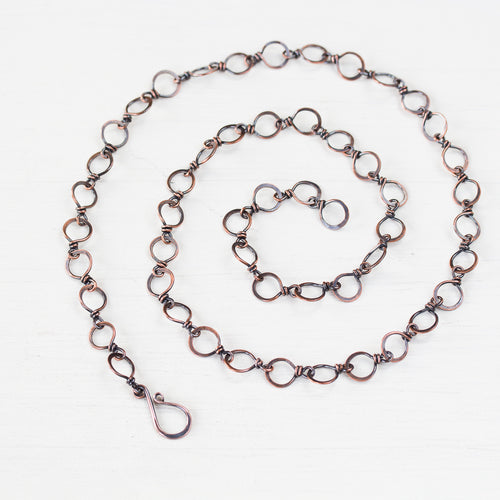 Handmade Wire Wrapped Hammered Copper Links Chain - jewelry by CookOnStrike