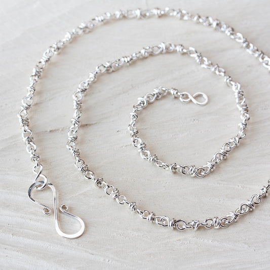 Artisan Handmade Sterling Silver Chain Necklace, wire wrapped silver links chain for pendant - jewelry by CookOnStrike