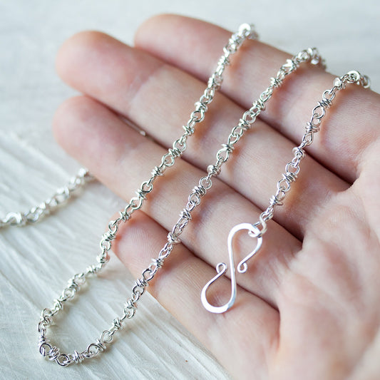 Artisan Handmade Sterling Silver Chain Necklace, wire wrapped silver links chain for pendant - jewelry by CookOnStrike