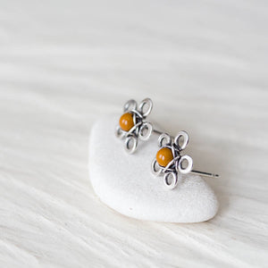 Natural Mookaite Stud Earrings, Little Yellow Flower - jewelry by CookOnStrike